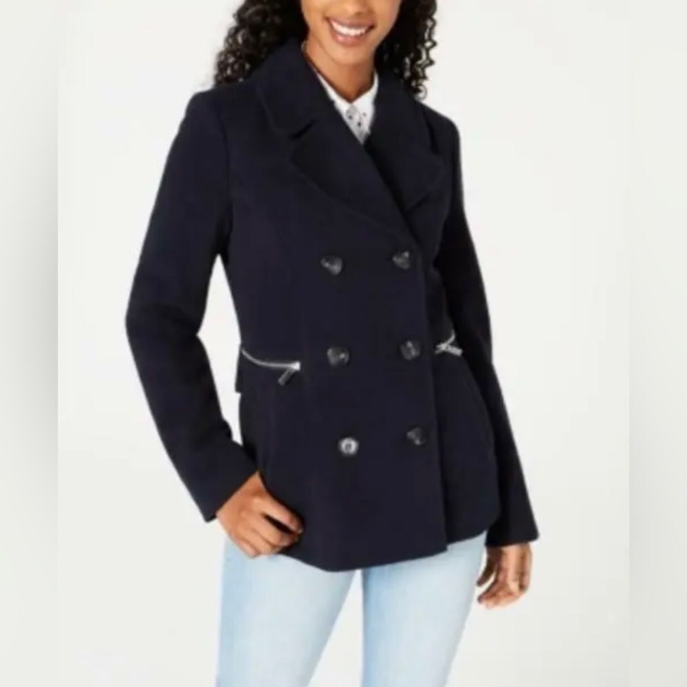 MARALYN & ME Juniors' Double-Breasted Peacoat BLACK JACKET small - Picture 3 of 8